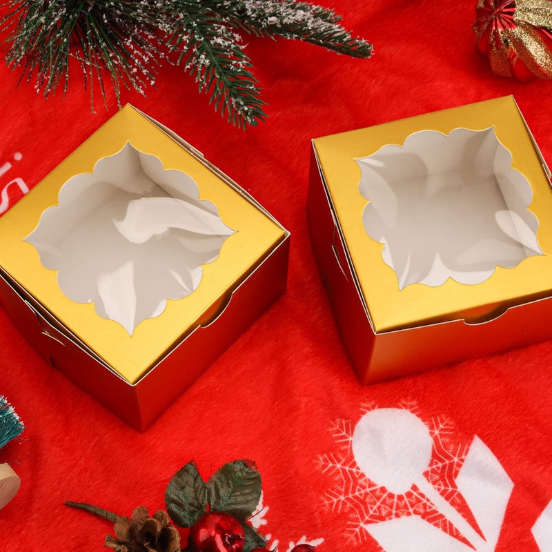 NPLUX 50 Pack Gold Bakery Boxes with Window 4x4x2.5 inches Pastry Boxes for Birthday Baby Shower Party - Image 2